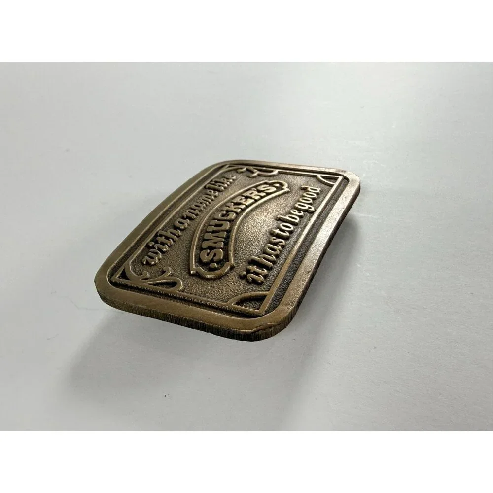 Vintage Smuckers Advertising Brass Belt Buckle Jelly Jam Sandwich Collectible